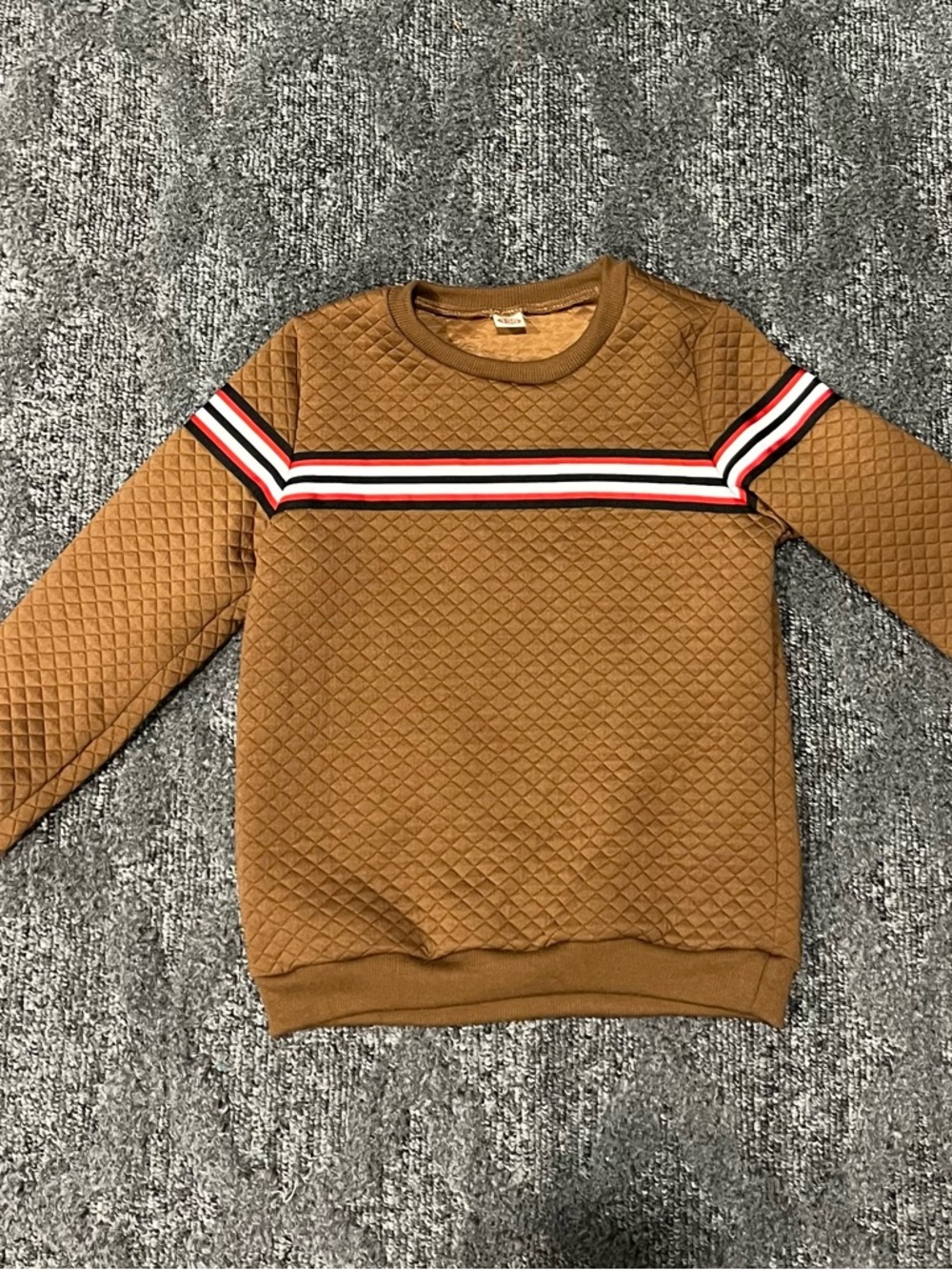 Kids' Quilted Sweatshirt in Camel with Stripe Detail